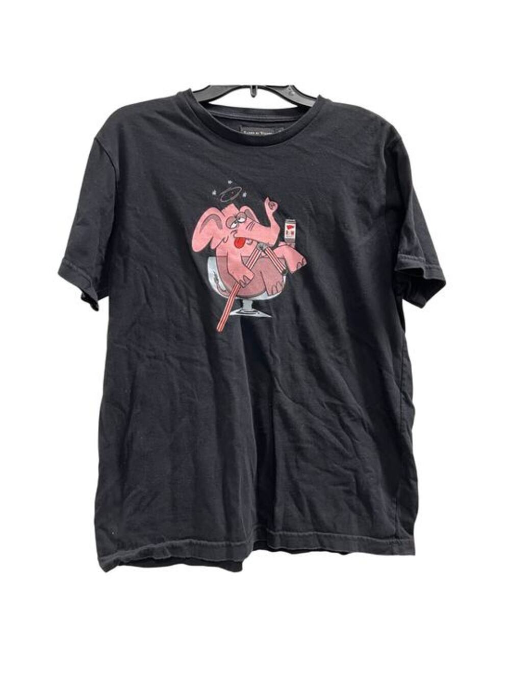 Raised by Wolves t-shirt pink drunk elephant drinking a martini tee SZ M